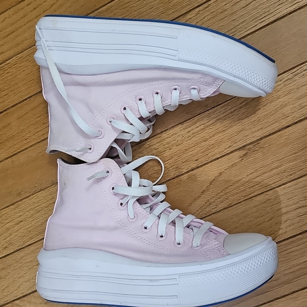 Converse Women's Pink High-Tops with Blue Accents - Picture 3 of 10